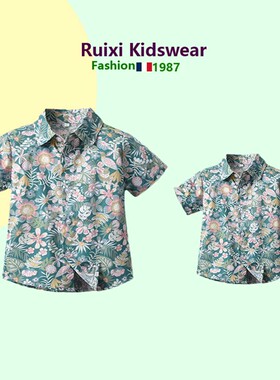 夏季亲子家庭出游上衣父子装衬衫母女时尚开衫一家三口田园兄弟装