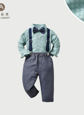 男童套装新款韩版衬衫背带套装儿童礼服花童西装小男孩生日两件套