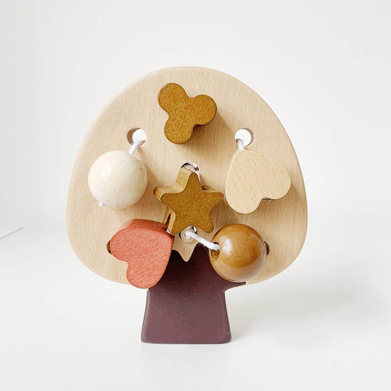 出口儿童串珠树玩具早教益智玩具绕珠穿绳子游戏实木榉木宝宝穿线