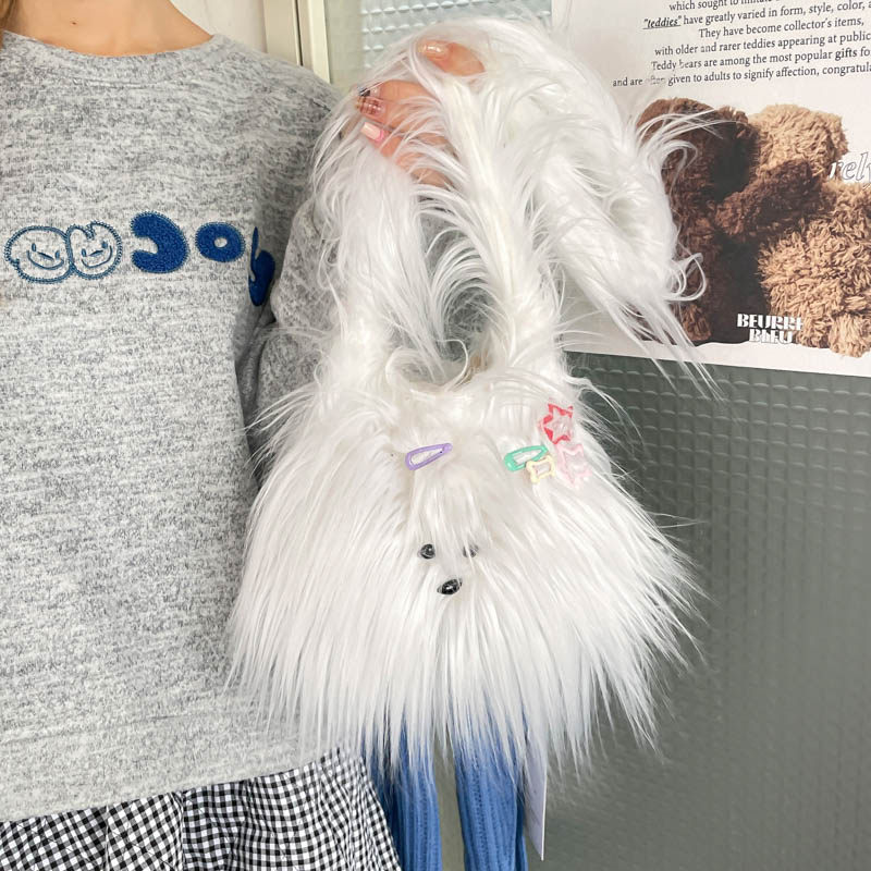 洲曼手缝潦草小狗毛绒单肩包