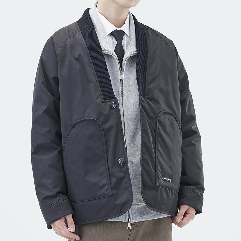 CNC白鸭绒新中式羽绒服男冬季薄款青少年V领道袍开衫男款日系棉服