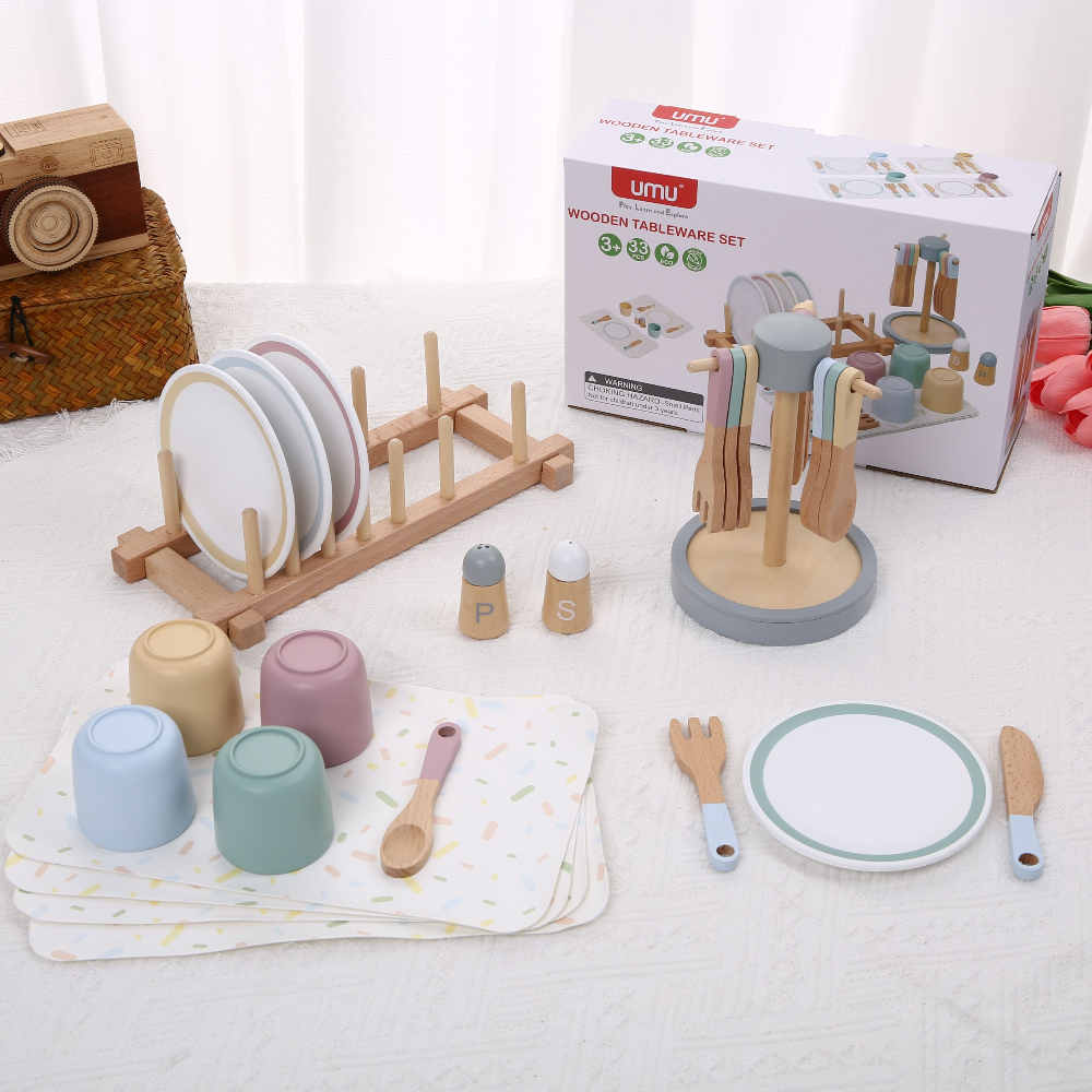 儿童过家家餐具套装仿真厨具杯碟盘子木质宝宝厨房玩具女孩礼物UM