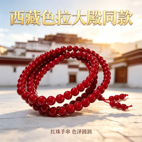 西藏色拉殿红玉石108佛珠手串