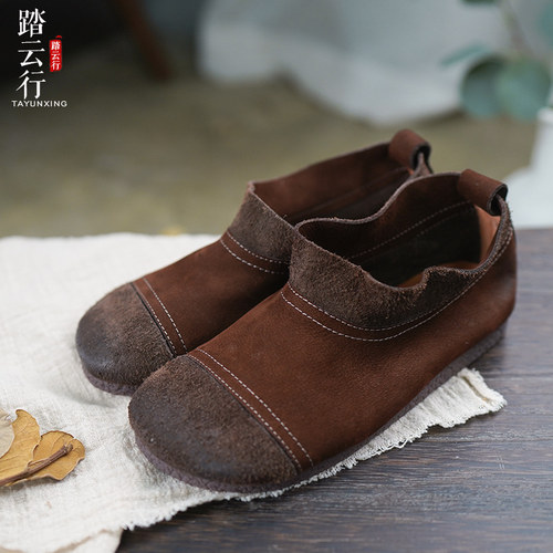 头层牛皮舒适风复古春秋季妈妈鞋