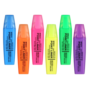 晨光MG2150大容量荧光笔学生办公荧光笔黄紫绿蓝橙粉红色大容量荧光记号笔6色记号笔 重点作业彩色标记笔