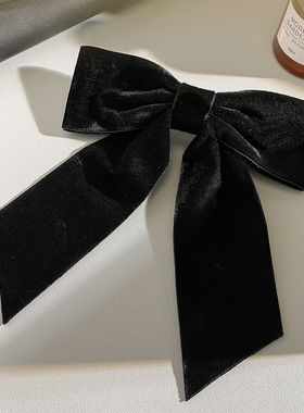 小香风法式蝴蝶结弹簧夹黑色丝绒发夹赫本风头饰后脑勺夹子顶夹女