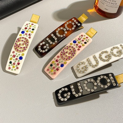 G发夹字母边夹水钻水晶一字夹满钻发夹彩钻鸭夹钻发卡少女发夹26