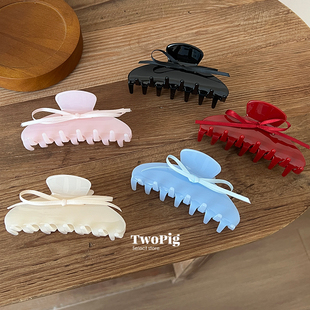 芭蕾风丝带发夹ins大号少女粉蓝果冻醋酸法式 复古后脑勺鲨鱼抓夹