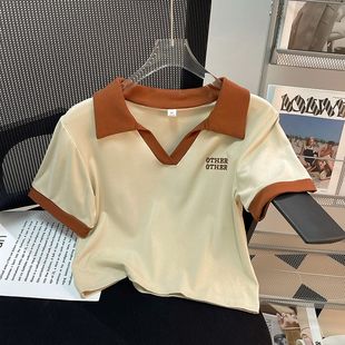 上衣夏季 6002 正肩短款 实拍包领260克人棉螺纹polo领T恤衫 女短袖