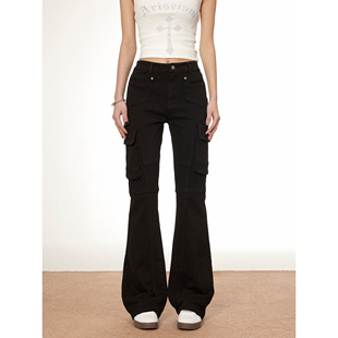 梁拌泡菜美式复古工装微喇裤百搭基础牛仔裤嘻哈显瘦裤子女潮牌春