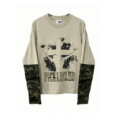 梁拌泡菜LBPC拼接复古迷彩假两件