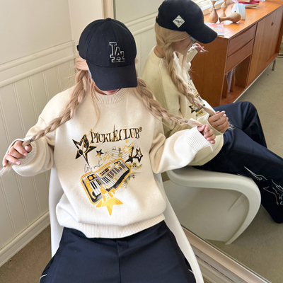 梁拌泡菜LBPC美式复古幽灵钢琴毛衣休闲百搭针织衫原创设计上衣