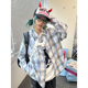 格子外套男女休闲百搭宽松上衣 衬衫 梁拌泡菜美式 复古毛茸长袖