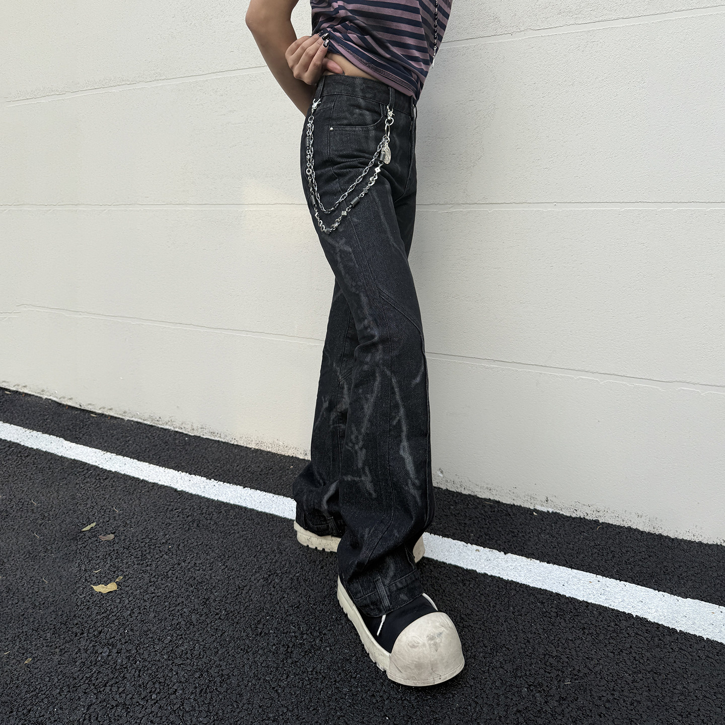 梁拌泡菜美式复古裂纹纹理牛仔裤微喇牛仔裤男女设计感休闲长裤,女装/女士精品,休闲裤,淘宝优惠券,粉丝福利购,淘宝优惠卷