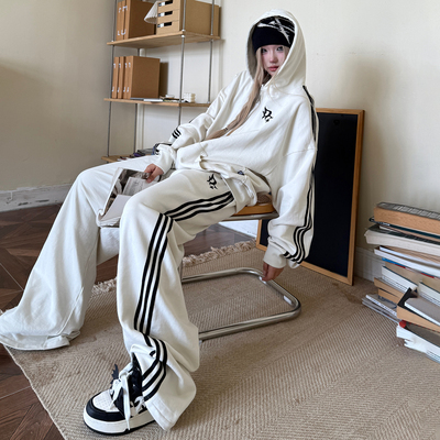 梁拌泡菜美式复古cleanfit连帽卫衣外套休闲运动风套装百搭卫裤