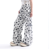 男女直筒做旧迷彩裤 显瘦百搭休闲裤 子春 嘻哈牛仔裤 梁拌泡菜星星裤