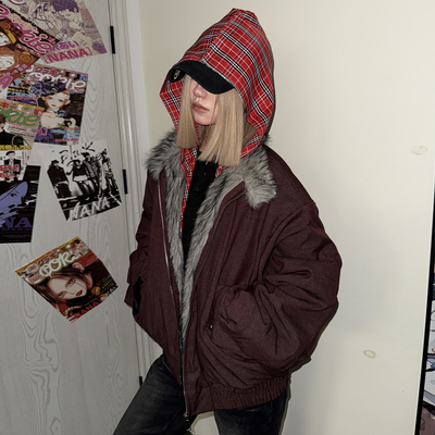 梁拌泡菜美式复古加厚棉服外套男女设计感休闲保暖上衣