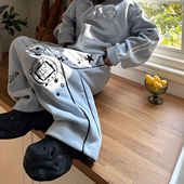 梁拌泡菜美式 外套 休闲百搭开衫 刺绣电子兔兔运动卫裤 连帽卫衣套装