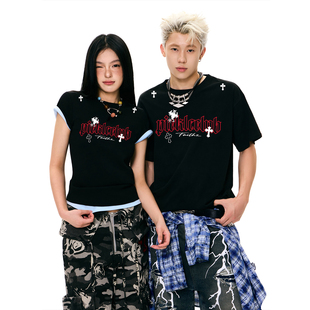 LBPC梁拌泡菜美式复古十字架印花短袖T恤男女夏季宽松上衣