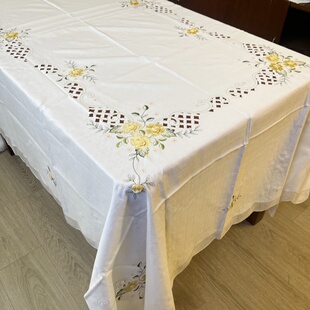 盖布 盘花刺绣170x270 中式 餐桌布 麻 自留款 藤玫瑰 桌布 茶几布