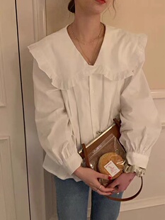 娃娃领长袖 英国超大荷叶边衬衫 上衣D10201 wan能百搭款 瑕疵秒杀
