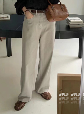 祖琳的魔法口袋◆韩国东大门高货春夏薄款牛仔阔腿裤浅灰色高腰裤