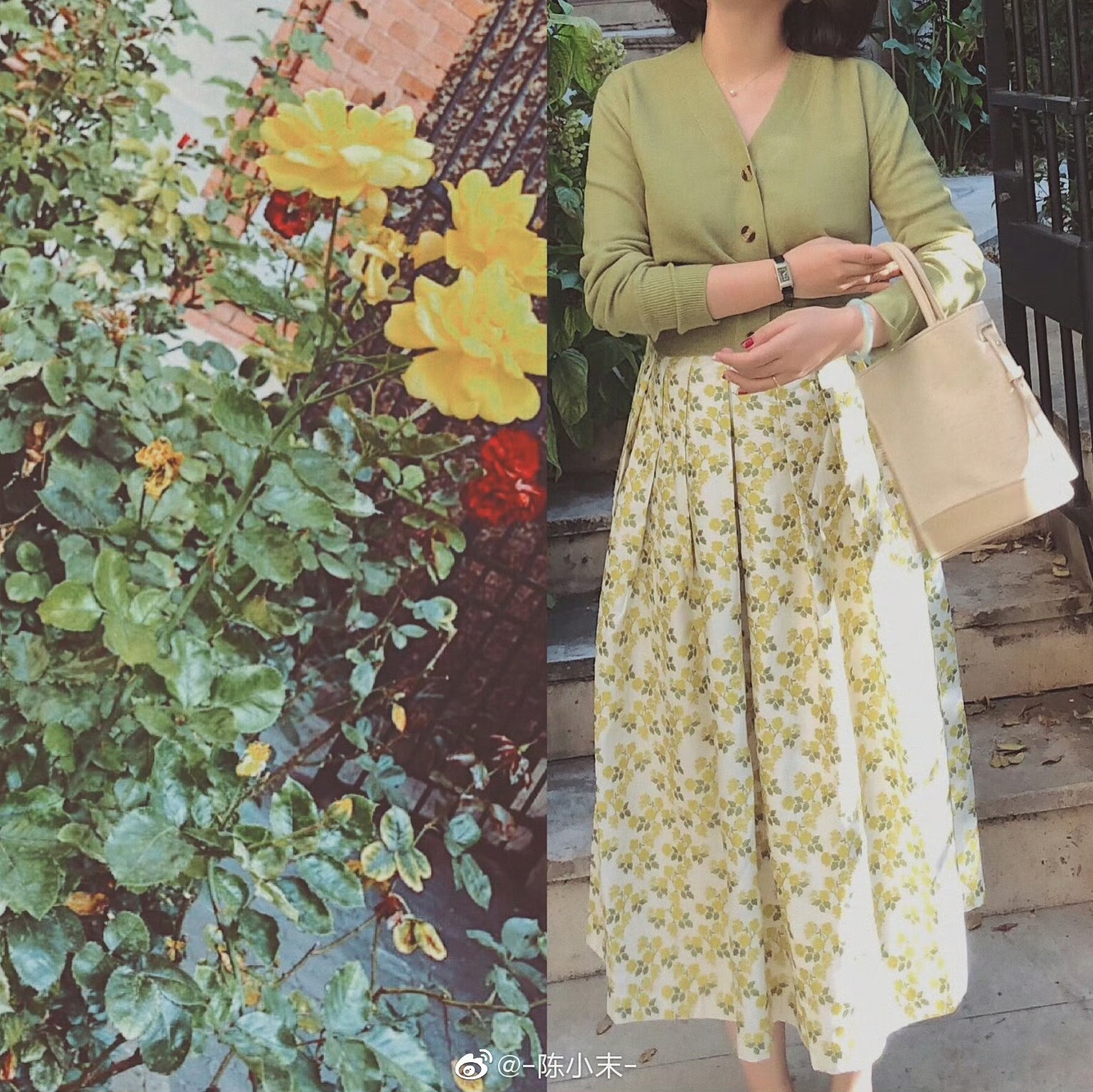 小末家 碎花半身裙 黄玫瑰刺绣秋季裙子G10403