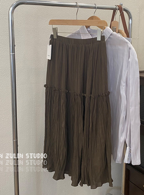 商场品牌专柜款◆露马莉先栗色半身裙春秋薄款高腰百褶长裙E20405