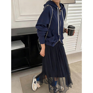 2色入~2026早春连帽拉链卫衣女 宽松休闲链条装饰设计感开衫上衣