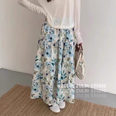 露玛莉先100%棉甜美印花半身裙