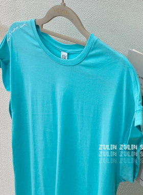 陌陌家◆冰蓝色刺绣短袖T恤百搭减龄圆领T  E10204