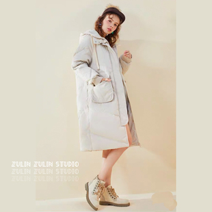 线下专柜正品1499元拉夏P家羽绒服长款大外套女士冬季连帽保暖