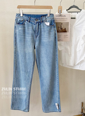 祖琳家◆topfeeling女士浅色牛仔裤小直筒水洗休闲长裤