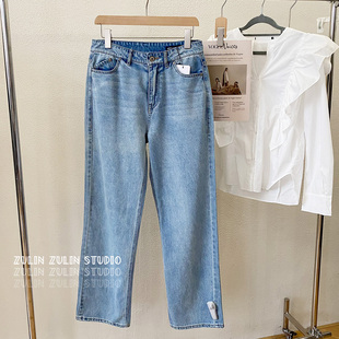 祖琳家◆topfeeling女士浅色牛仔裤小直筒水洗休闲长裤