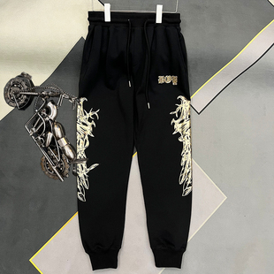 中腰束脚裤 boy卫裤 老鹰烫金烫钻休闲宽松男女同款