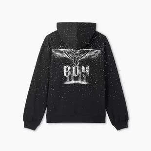 boy秋冬新品烫钻老鹰男女同款休闲宽松时尚百搭拉链连帽开衫外套
