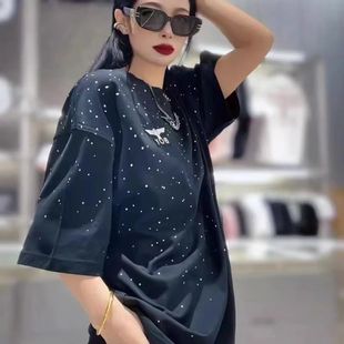 boy夏季烫钻老鹰男女同款休闲宽松时尚百搭全棉圆领短袖