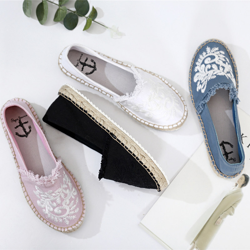 亏本清仓处理草编女渔夫鞋平底单鞋乐福搭韩懒人学生刺绣花布鞋夏,女鞋,帆布鞋,淘宝优惠券,粉丝福利购,淘宝优惠卷