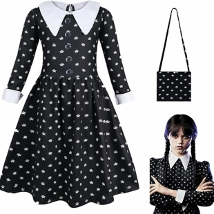 翻领裙子外贸爆款 亚当斯一家人星期三Wednesday cos服万圣节服装