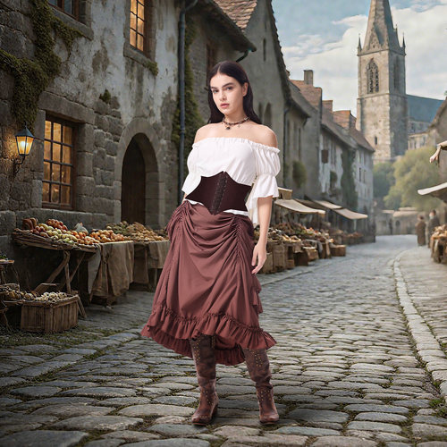 廷束身衣不规则百搭半身裙 加勒比海盗角色制服短裙 舞蹈裙批发