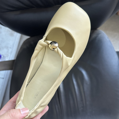 实体好货透气百搭金豆豆单鞋羊皮革法式歪头低跟芭蕾鞋玛丽珍女鞋