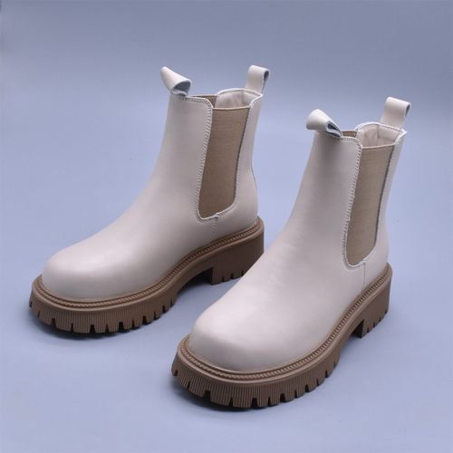 清~百搭机车真皮马丁靴女英伦牛皮厚底浅色切尔西烟筒牛皮短靴潮