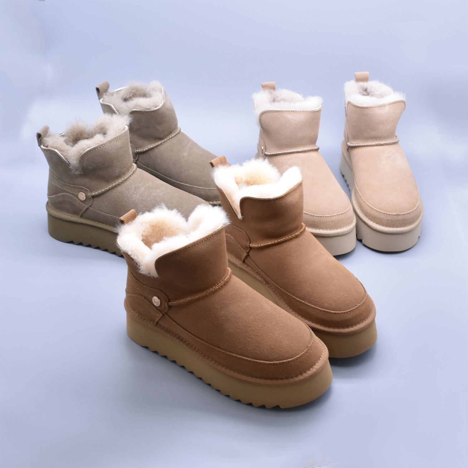 羊毛筒冬季雪地靴女短筒懒人一脚蹬保暖厚绒防滑学生真皮面包棉鞋