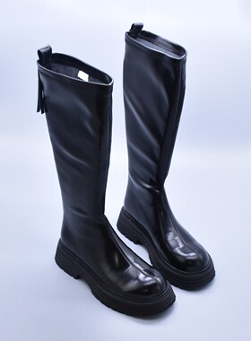 微瑕清~显腿直骑士靴侧拉链高筒长靴圆头女靴粗跟软底女靴潮