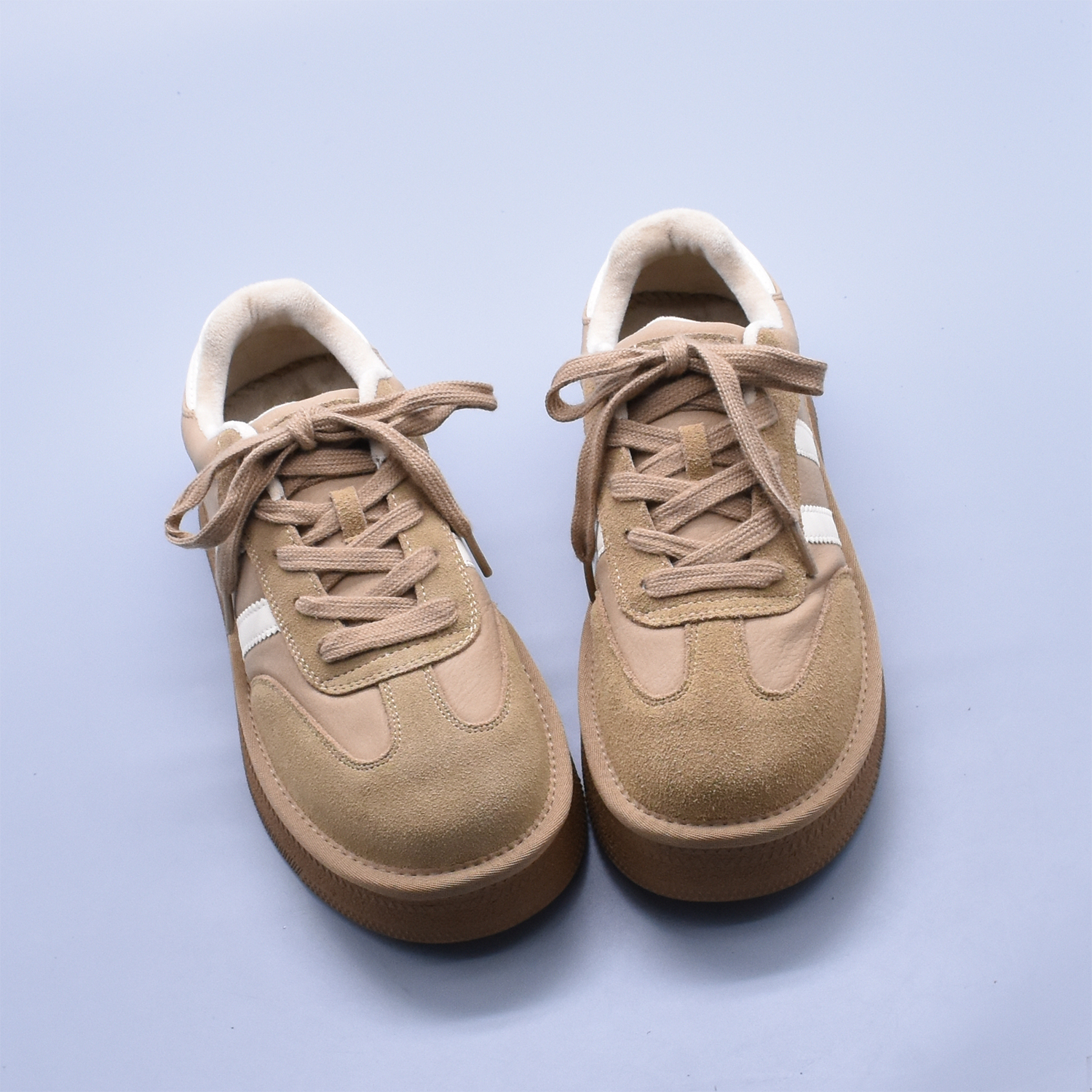 实体货~百搭牛绒皮运动休闲鞋圆头防滑软底棉鞋厚底德训鞋短绒里