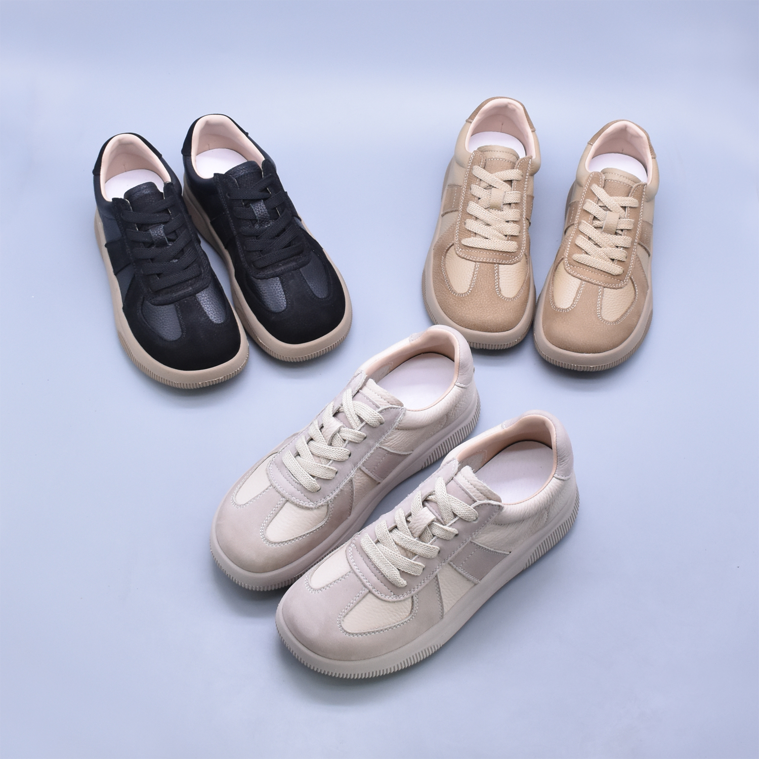 头层牛皮复古德训女华夫圆头阿甘鞋运动休闲软底真皮百搭老爹鞋潮