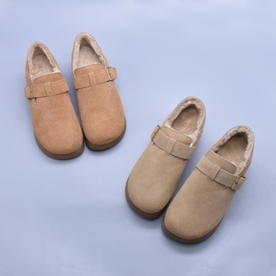 内增高冬季牛皮勃肯鞋真皮舒适休闲经典包头短绒防滑橡胶软底女鞋