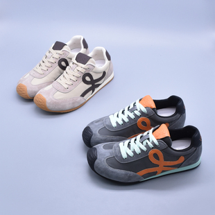 乌拉草鞋垫真皮芭蕾风德训鞋不对称大鞋头休闲鞋系带牛皮阿甘鞋女