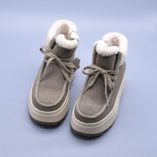 微瑕俄罗斯单新款真皮厚底女棉靴雪地靴羊毛牛反绒厚底增高休闲