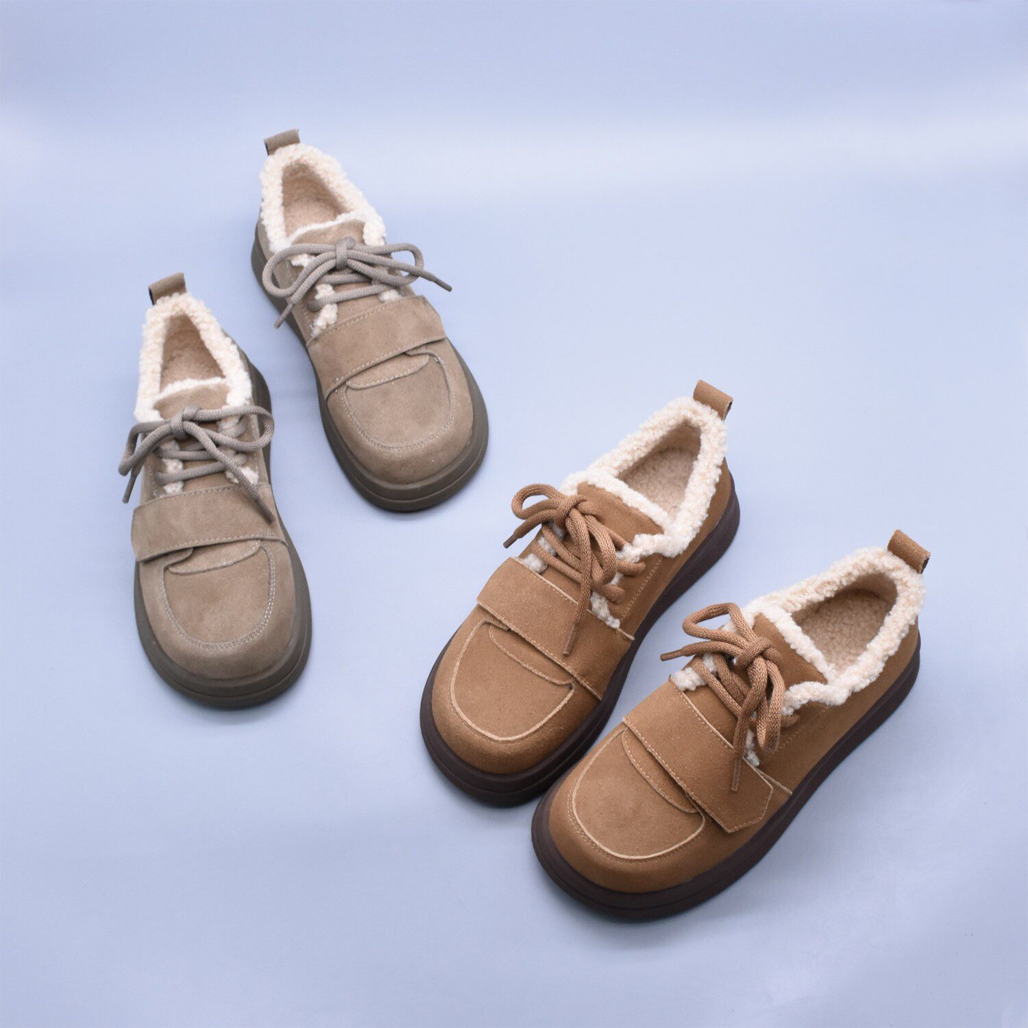 微瑕冬季新款加绒加厚软底保暖棉鞋女靴单鞋真皮复古毛毛勃肯鞋女